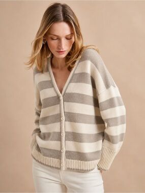 La Ligne Martha Striped Wool Cashmere Oversized Cardigan Sweater XS